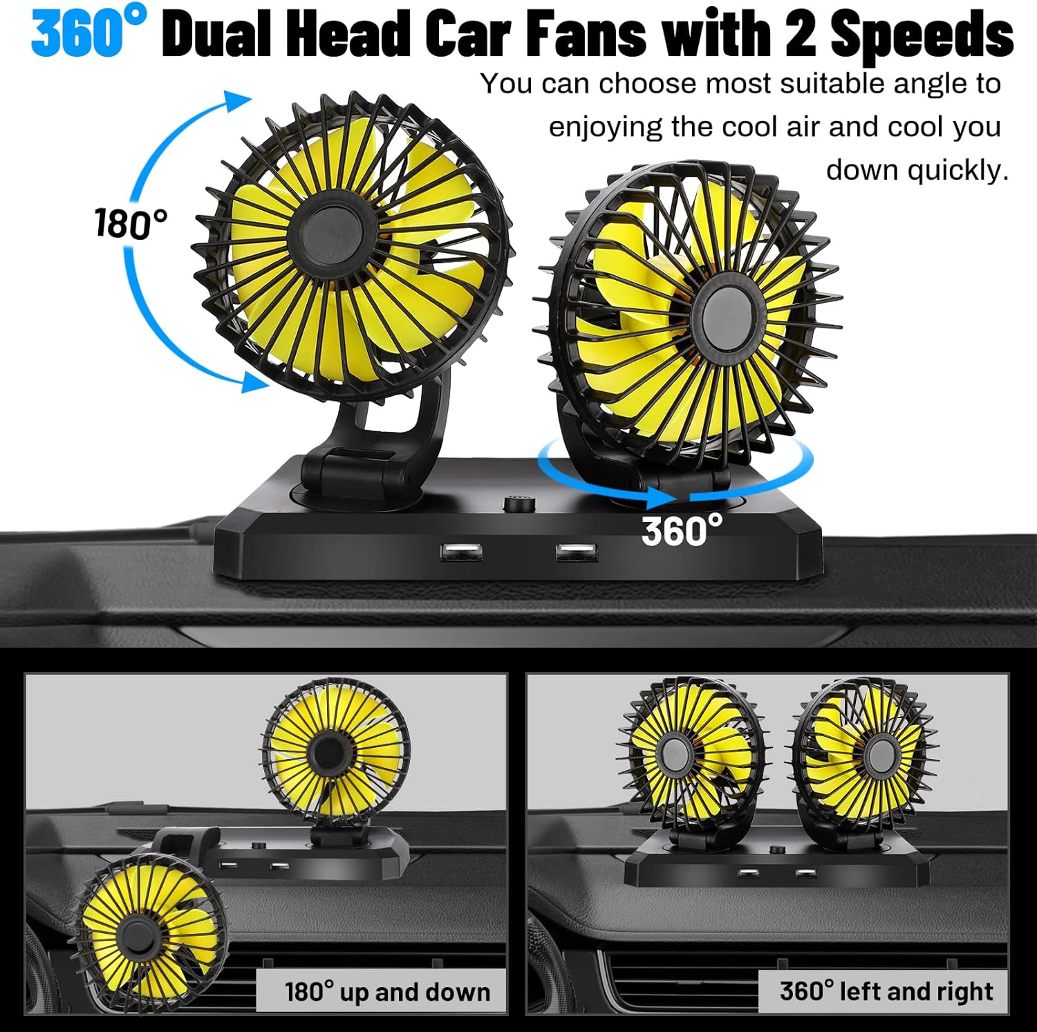 Coikes 12V-os dupla autós ventilátor, 360°-ban forgatható, 2 sebességes - Image 2