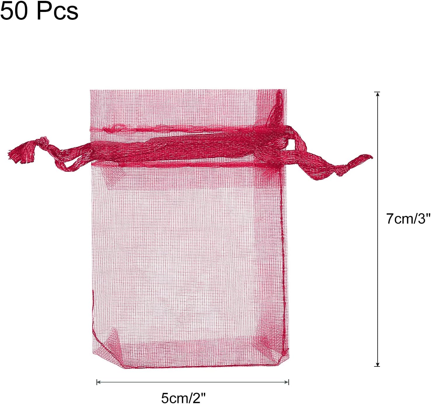 Sourcing Map 50db Bordó Organza Ajándékzsák 5x7cm - Esküvői, Karácsonyi Ékszertasak - Image 2