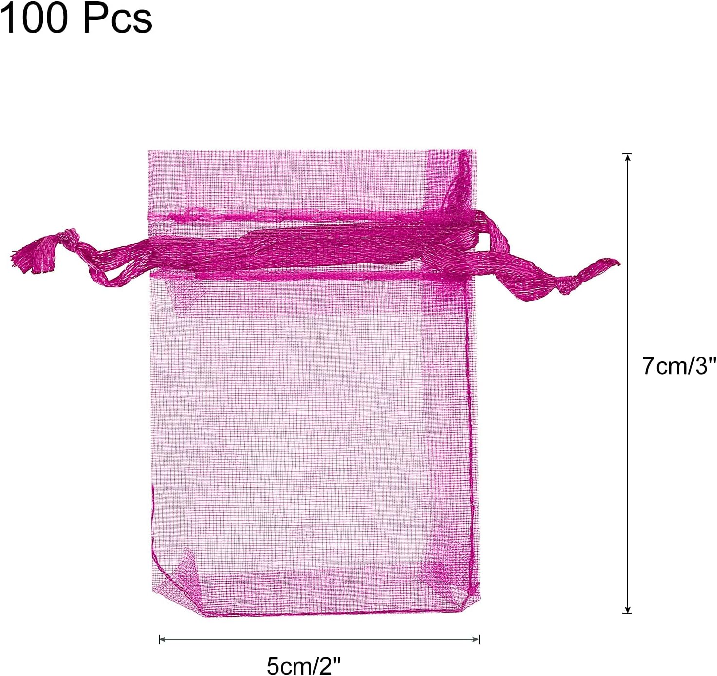 Sourcing Map 100db Rózsavörös Organza Ajándékzacskó 5x7cm - Esküvői, Karácsonyi Ékszertasak - Image 2