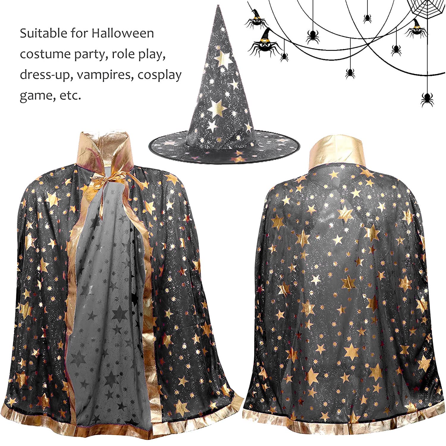 Gyerek Varázsló Köpeny Kalappal - Halloween Boszorkány Jelmez - Image 4