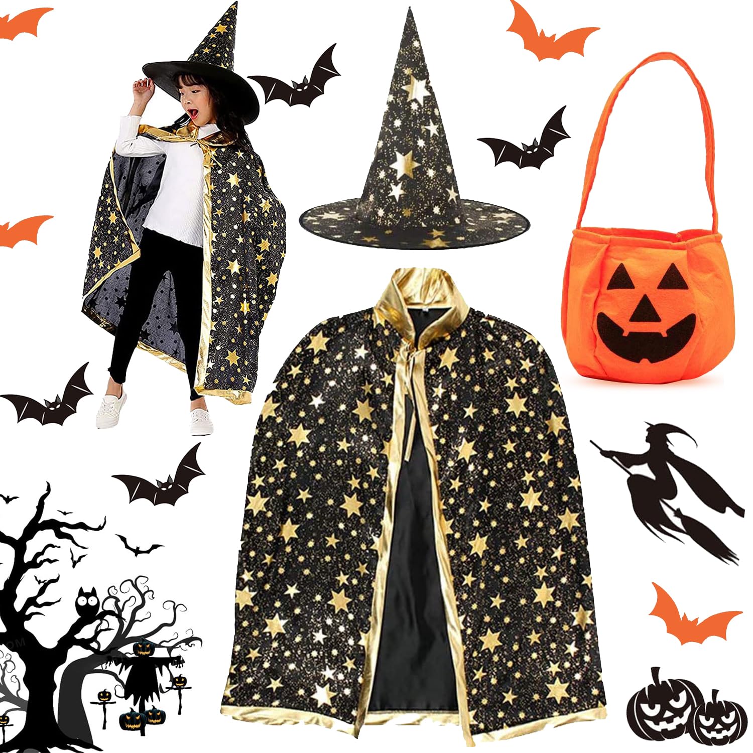 Gyerek Varázsló Köpeny Kalappal - Halloween Boszorkány Jelmez - Image 1