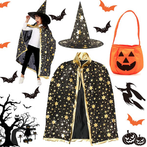 Gyerek Varázsló Köpeny Kalappal - Halloween Boszorkány Jelmez - Image 1