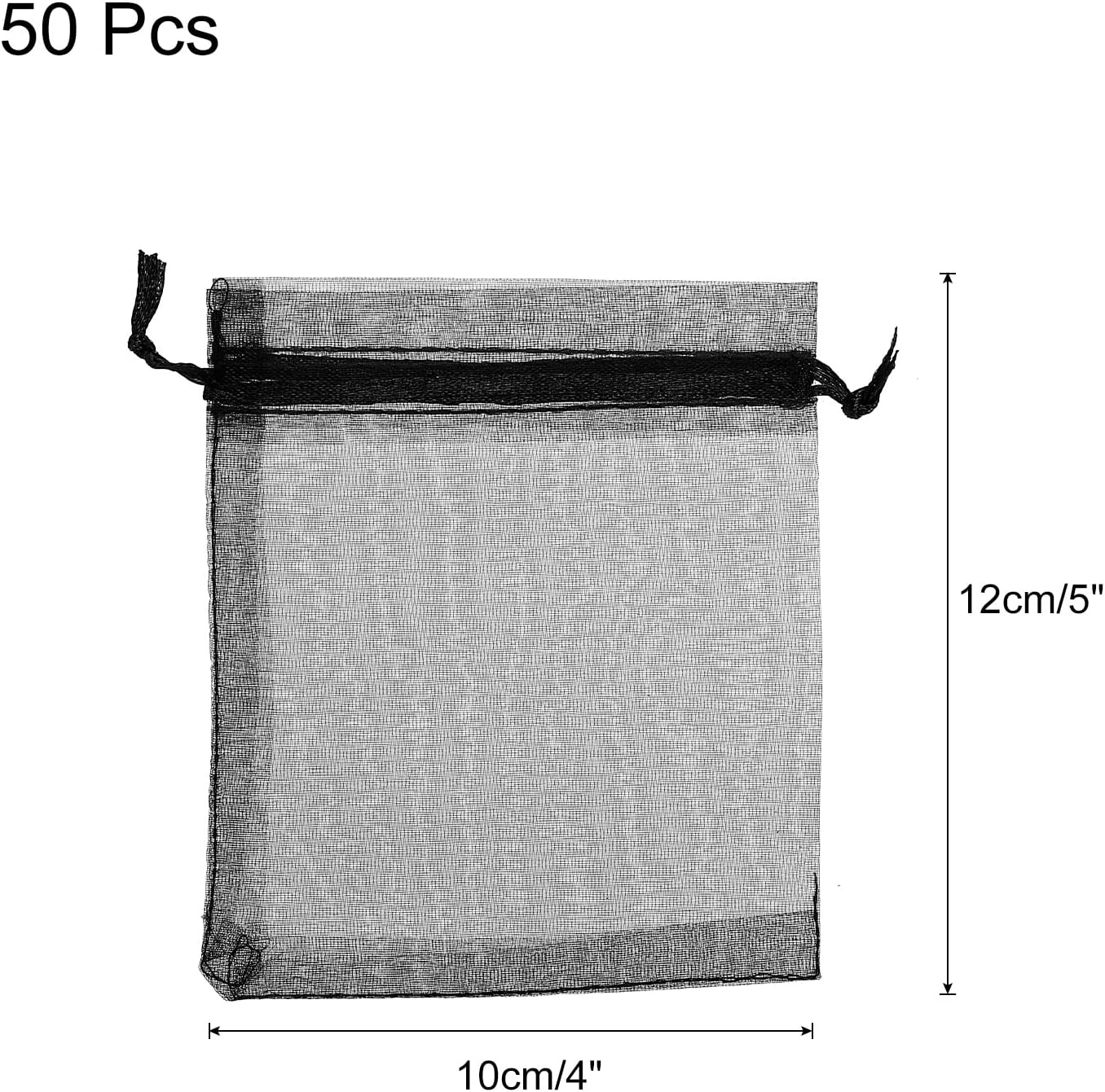 Sourcing Map 50db Fekete Organza Ajándékzsák 10x12cm - Esküvői, Karácsonyi Ékszertasak - Image 2