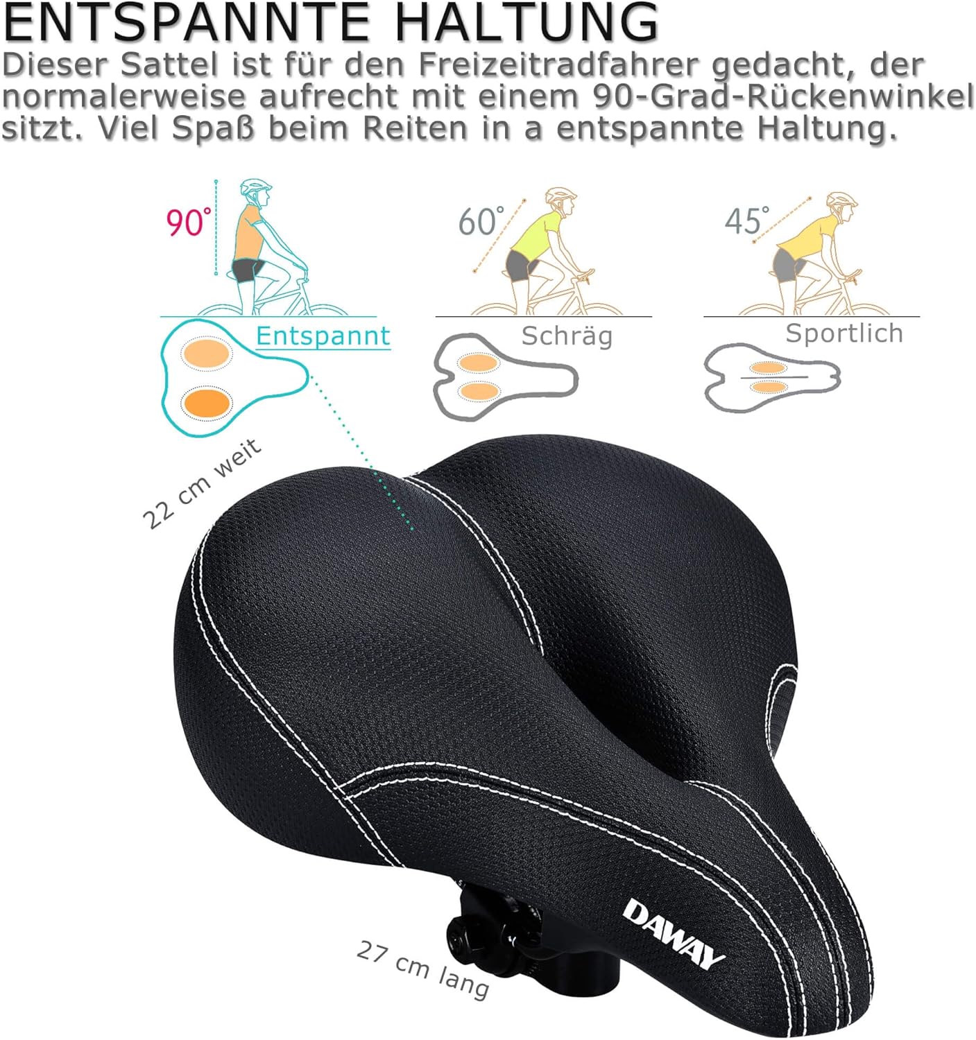 DAWAY C99 Kényelmes Bőr Kerékpárnyereg LED Hátsólámpával - Széles, Rugós, Vízálló Unisex Bicikliülés - Image 2