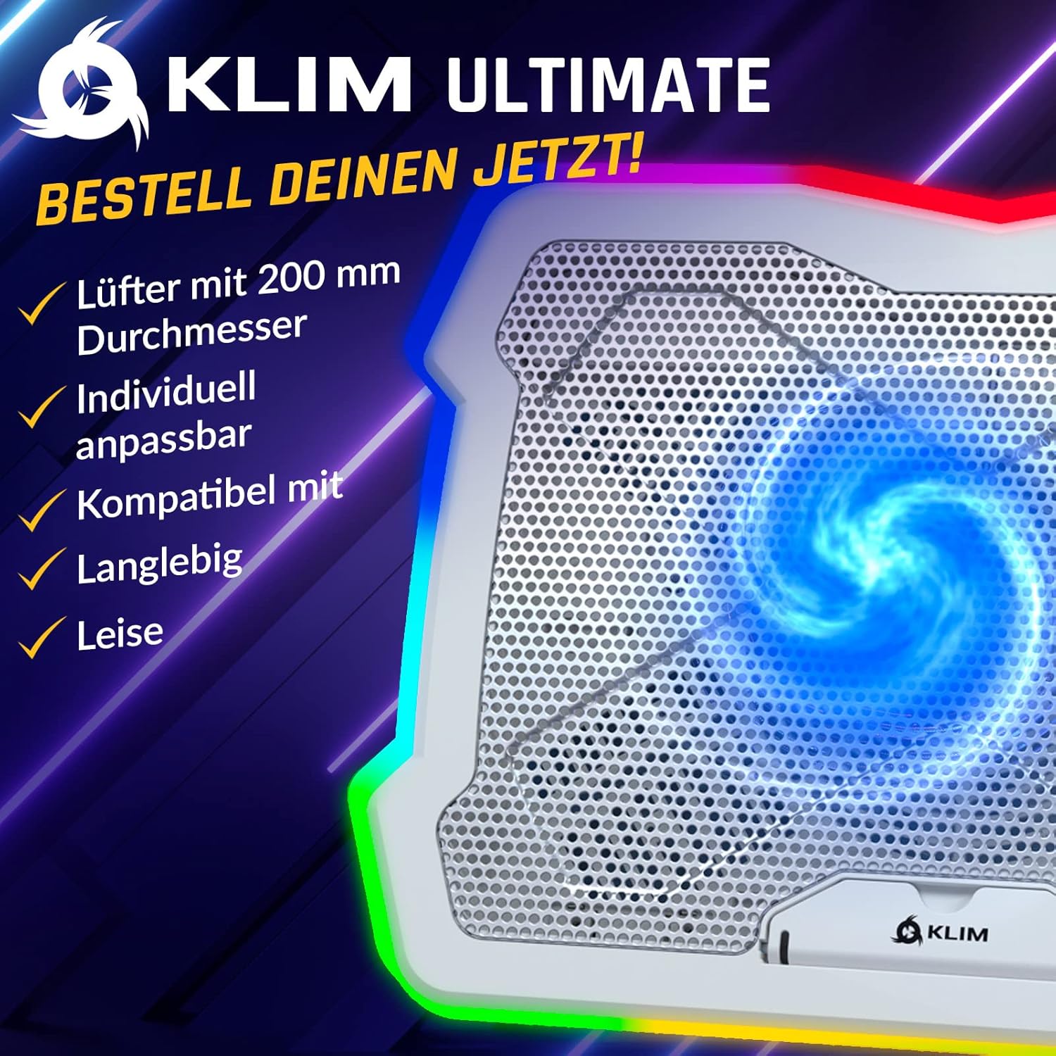 KLIM Ultimate Bianca RGB Laptop Hűtő 11-17" - Új 2024 Gamer Modell, Mac/PS4/PS5/Xbox Kompatibilis - Image 2