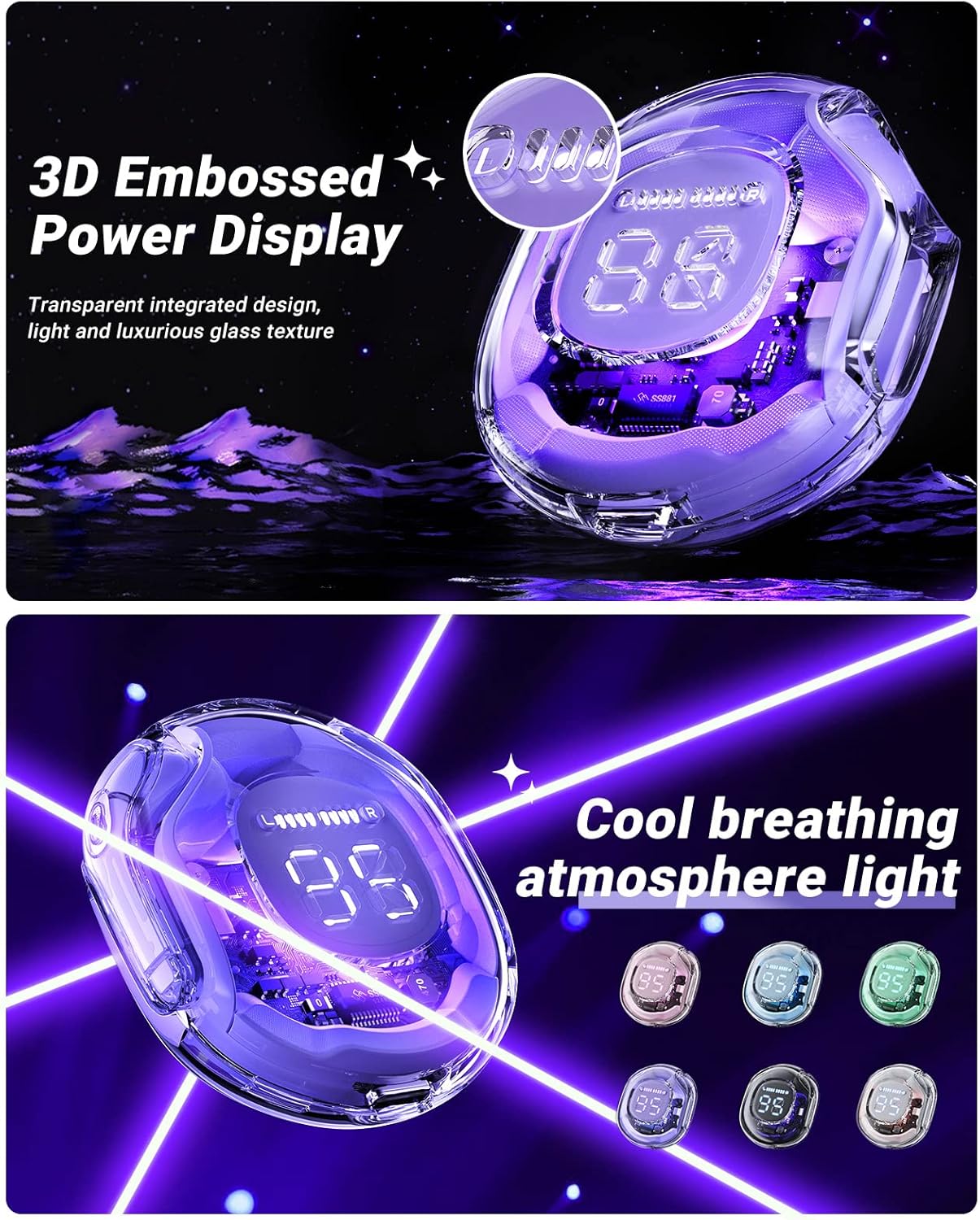 ACEFAST T8 Lila Bluetooth Fülhallgató - 4 Mikrofon, 30 Órás Akku, LED Kijelző - Image 3