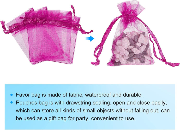 Sourcing Map 100db Rózsavörös Organza Ajándékzacskó 5x7cm - Esküvői, Karácsonyi Ékszertasak - Image 3