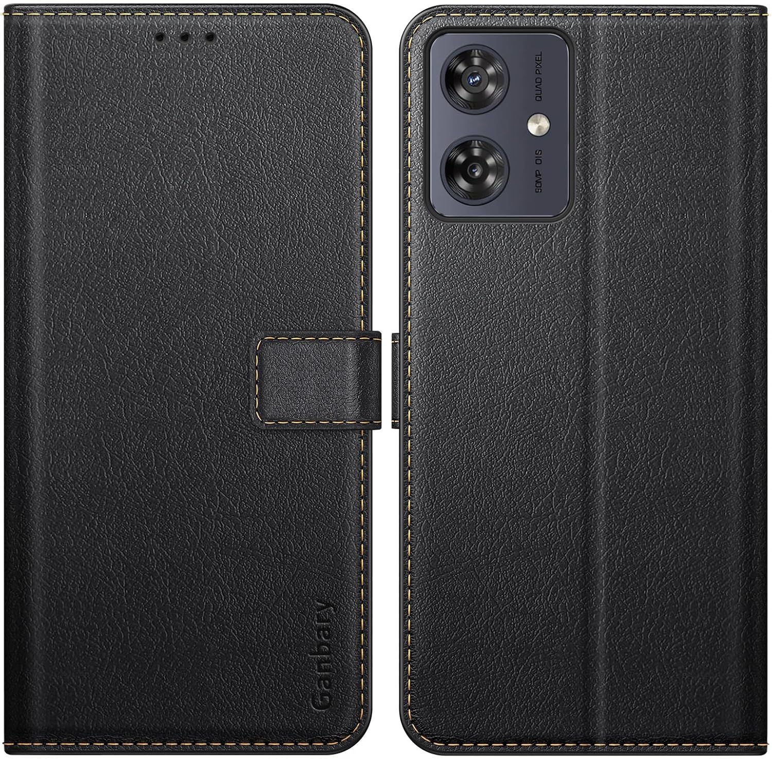 Motorola Moto G54/G64 5G Prémium Bőr Flip Tok - Fekete, Kártyatartóval - Image 8