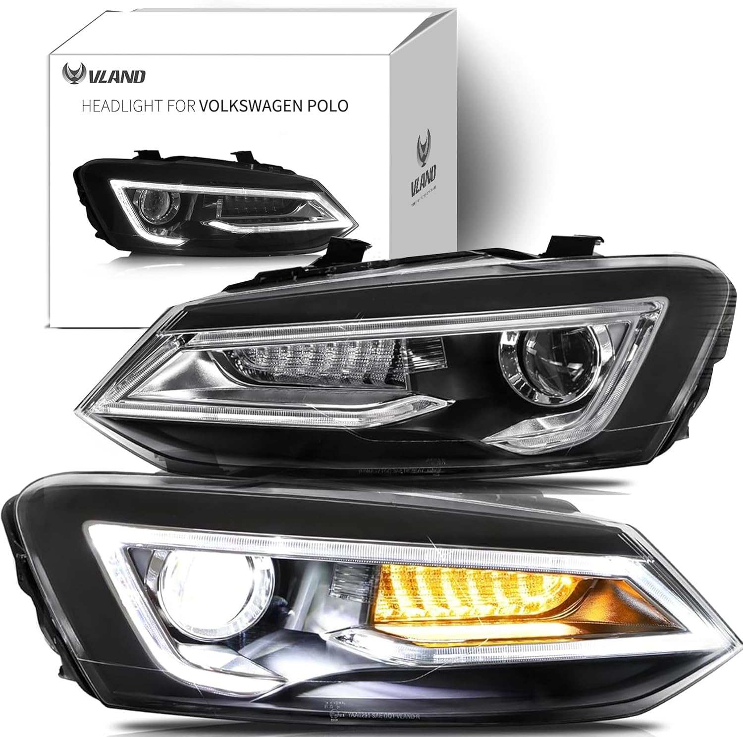 VLAND LED fényszóró Volkswagen Polo 6R 6C-hez (2011-2017) - Szekvenciális irányjelzővel, dupla lencsével - Image 1