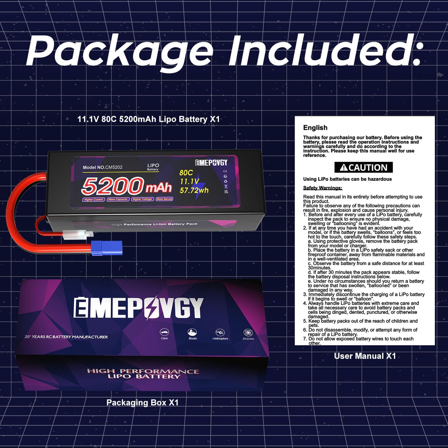 EMEPOVGY 11,1V 5200mAh RC akkumulátor csomag, EC5 csatlakozóval, 2db - Image 7