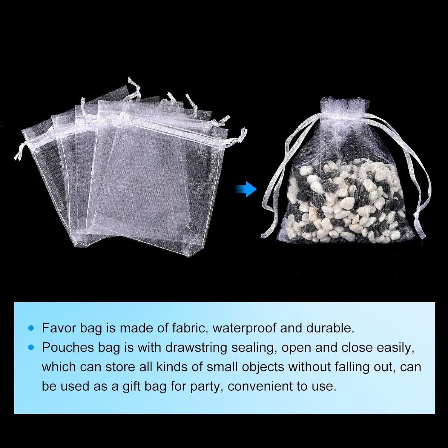 Fehér organza ajándéktasak 50db, 10x12cm, esküvőre, partira - Sourcing Map - Image 3