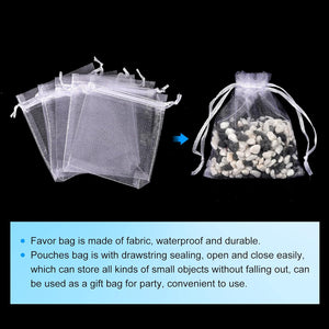 Fehér organza ajándéktasak 50db, 10x12cm, esküvőre, partira - Sourcing Map - Image 3