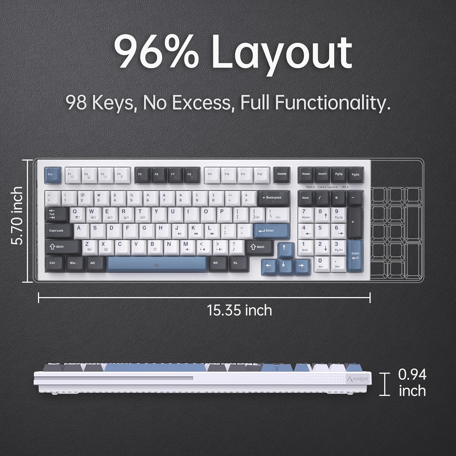 KEMOVE K98SE LED-es Mechanikus Gamer Billentyűzet, 98 Gombos, Piros Kapcsolós - Image 2