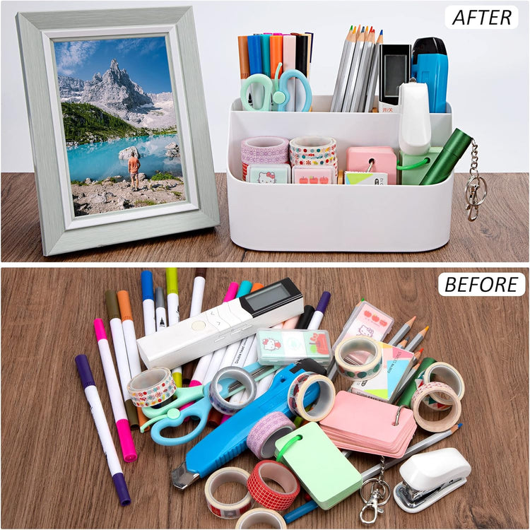 QH-Shop Fehér Fa Íróasztal Rendszerező 5 Rekesszel - Távirányító és Irodaszer Tartó - Image 4