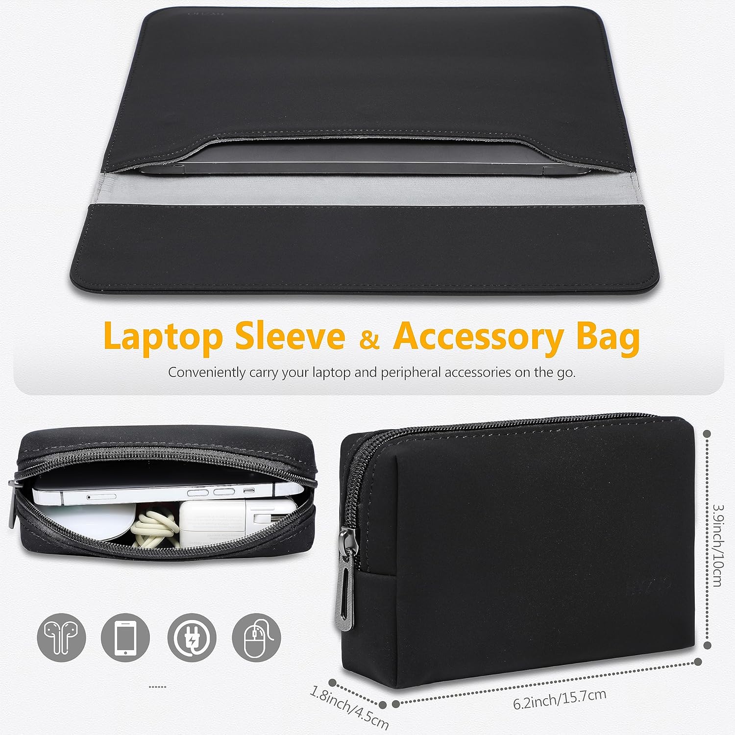MacBook Pro 14" és Surface Laptop védőtok - HYZUO 13,3-14" vízálló laptop táska, fekete - Image 2