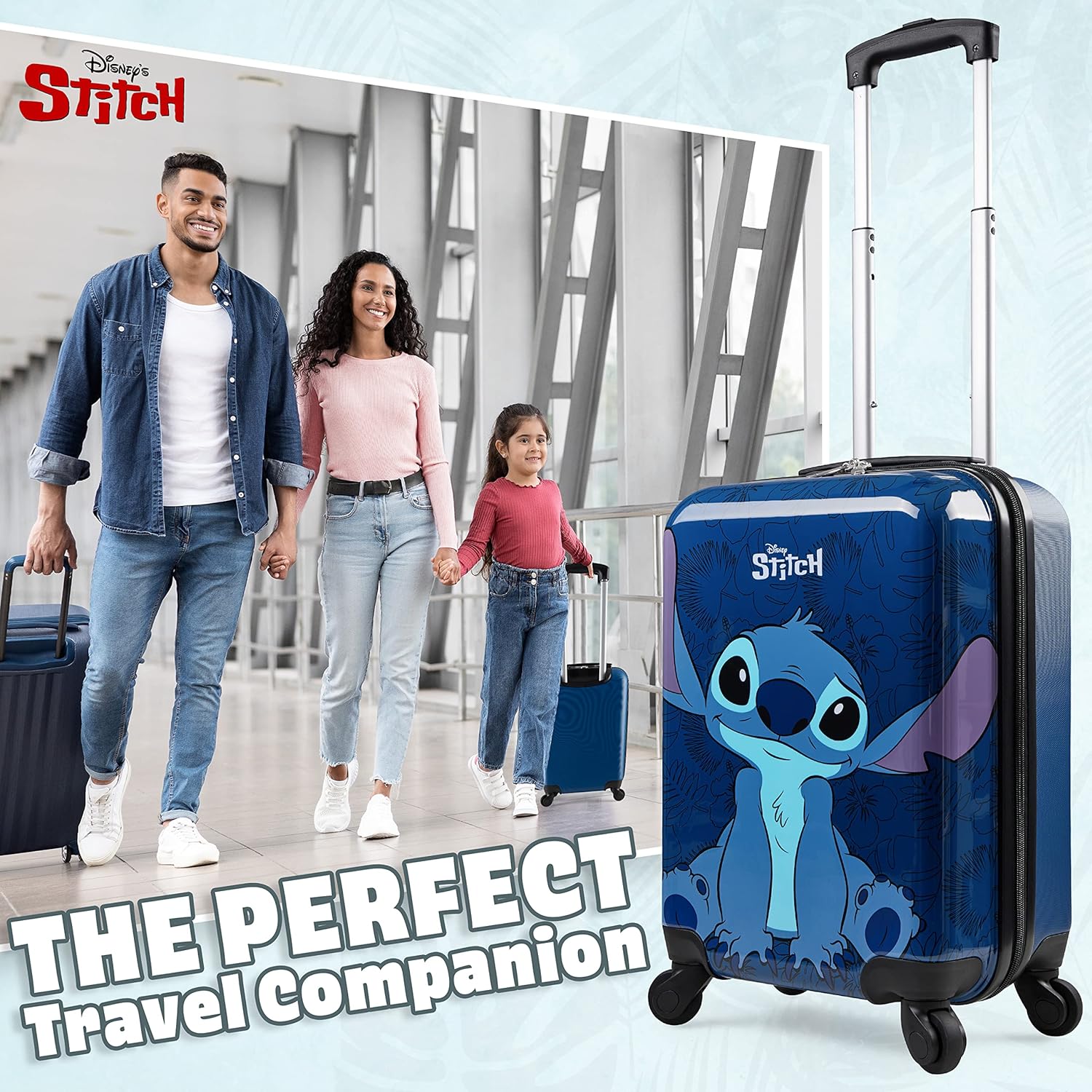 Disney Stitch Sötétkék Gyermek Bőrönd Kerekekkel - 28L Kisméretű Kemény Utazókoffer - Image 2