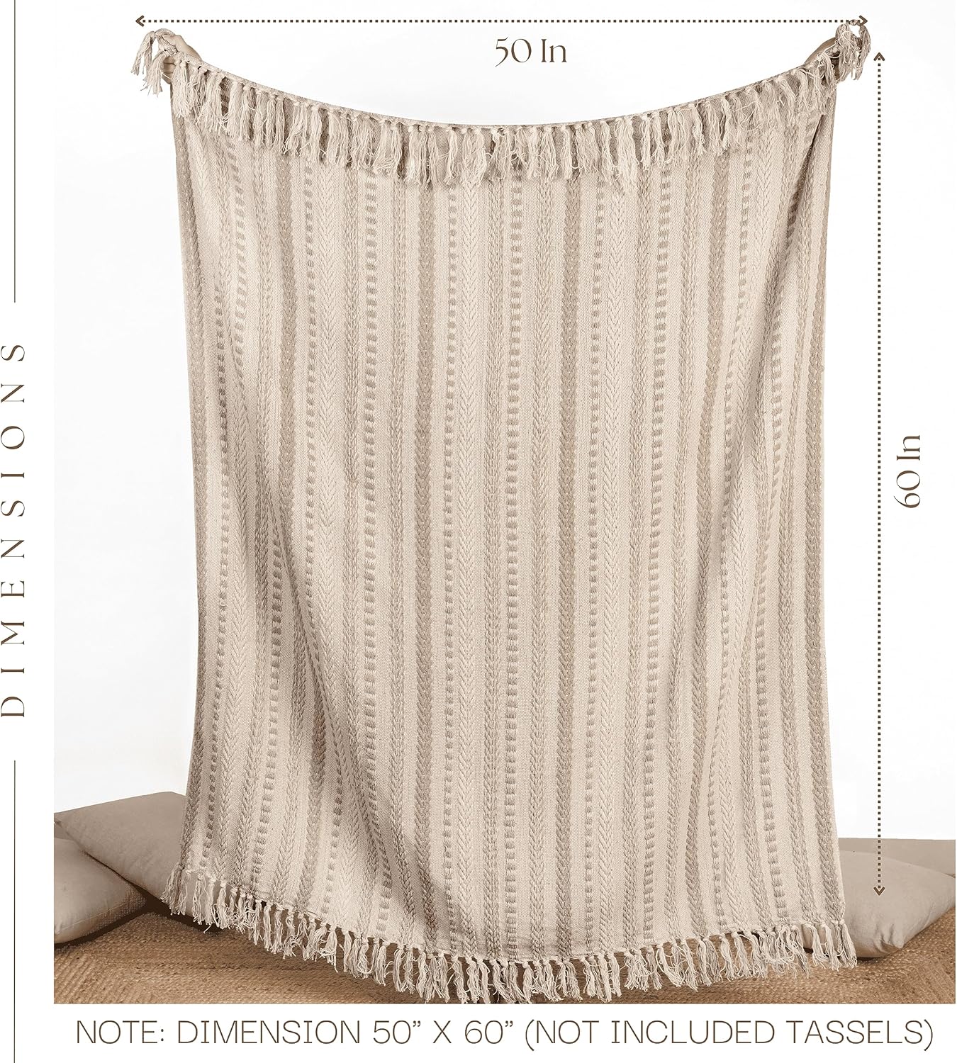 RAJRANG Boho Pamut Ágytakaró - Csíkos, Homokbarna, 127x152 cm - Image 5