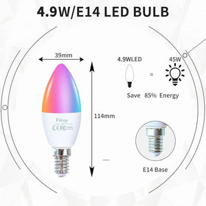 Fitop E14 WiFi-s LED izzók, Szabályozható, Alexa/Googe home kompatilibis, 4.9w, 470 lm, 2700-6500K Újracsomagolt termék - Outlet24