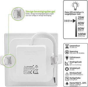 LED Beépíthető Spotlámpa 6W, 360lm, Extra Sekély, Négyszögletes Fehér Keret, IP44 Védettségű, Meleg Fehér 3000K Újracsomagolt termék - Outlet24